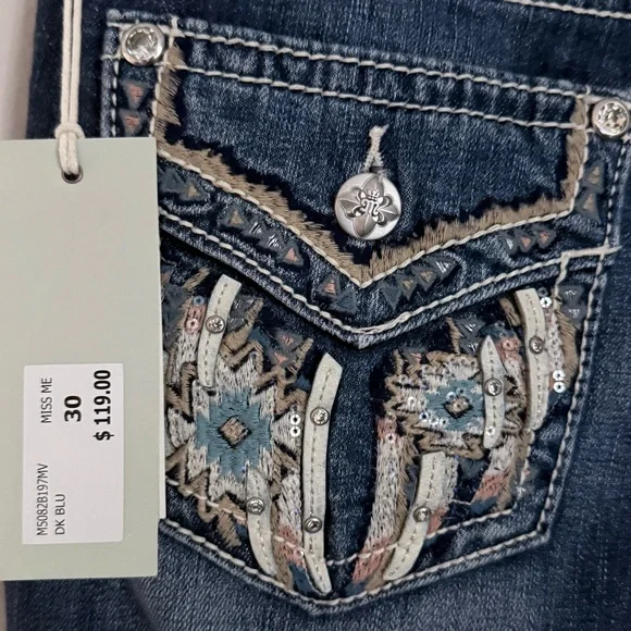 Miss Me Dark-Blue Mid-Rise Boot Cut Denim Jeans